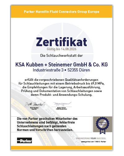 Download - Zertifikat der Parker Hannifin Fluid Connectors Group Europe